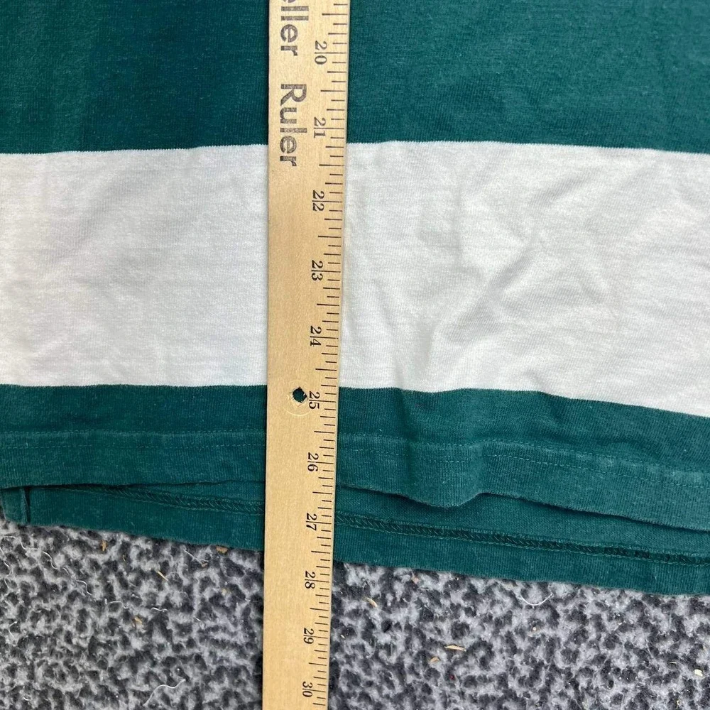American Eagle Rugby Polo Shirt Men Medium Green Striped Long Sleeve Cotton M